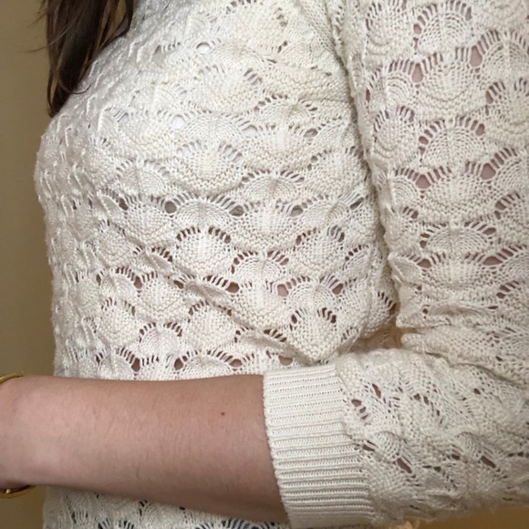 Zara Knit Cream Scalloped Sweater Small - Picture 3 of 4